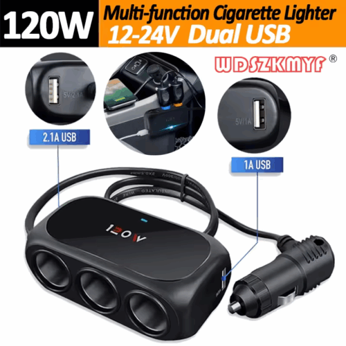 120W 3 Socket Car Charger Adapter